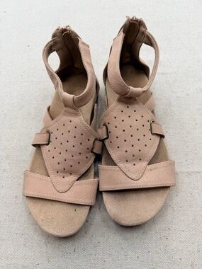 Avon Nude Pink Suede Perforated Ankle Strap Sandals